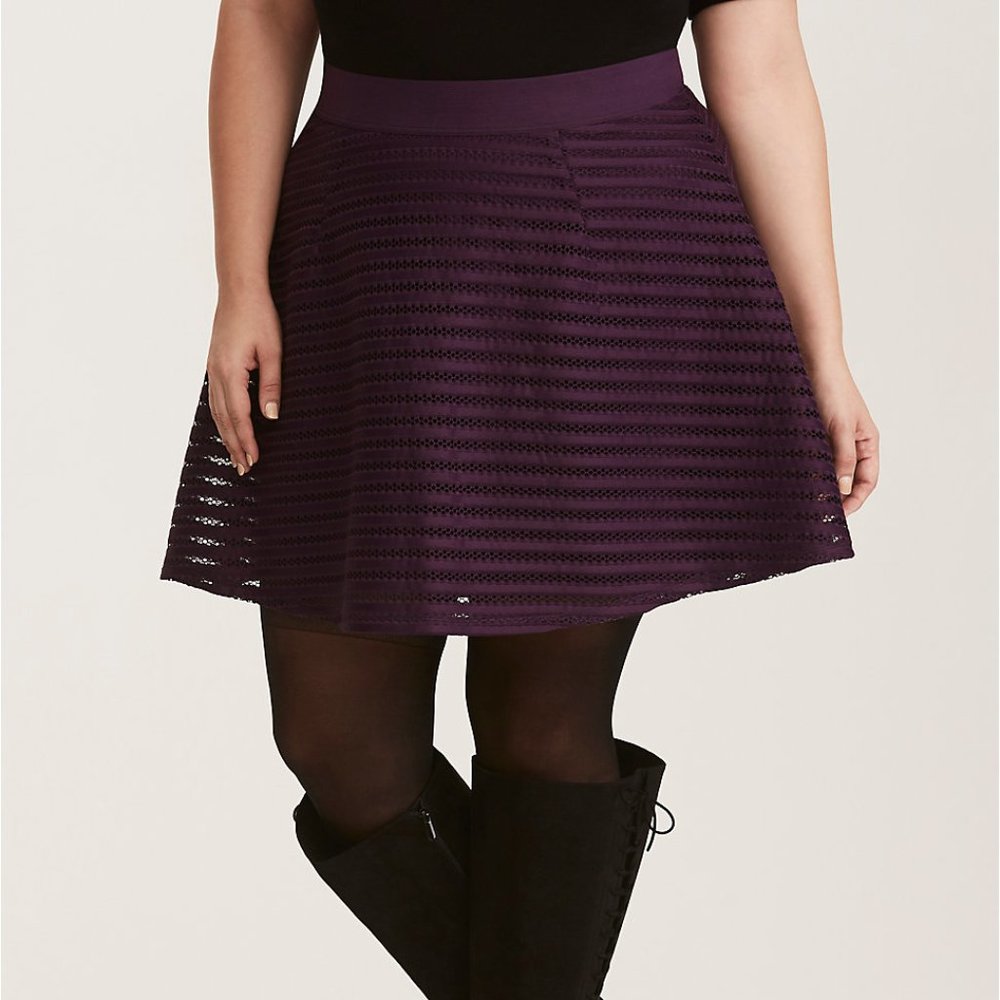 TORRID Purple Striped Mesh Mini Skirt NWT sz 2 - Picture 2 of 9